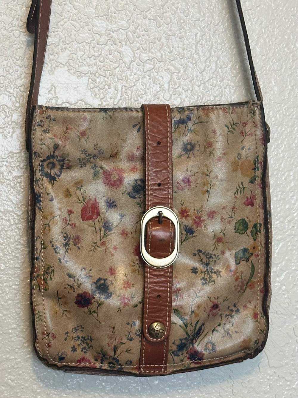 Patricia Nash Floral Crossbody in Tan and Brown with Gold Accent